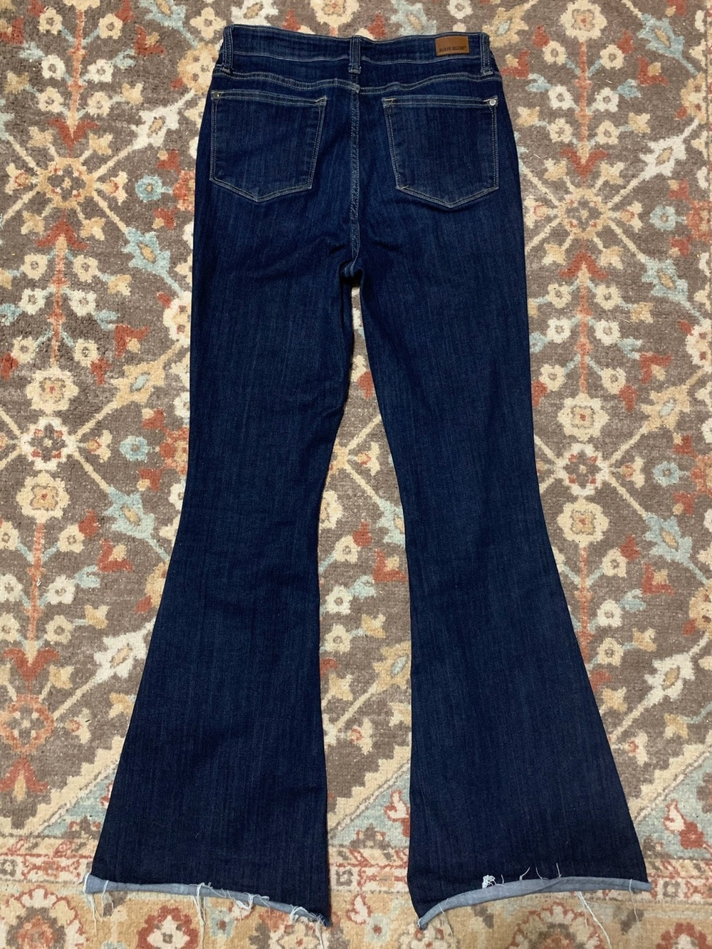 JUDY BLUE High Waist Raw Hem Dark Wash Flare Jeans 7/28 - Picture 6 of 14